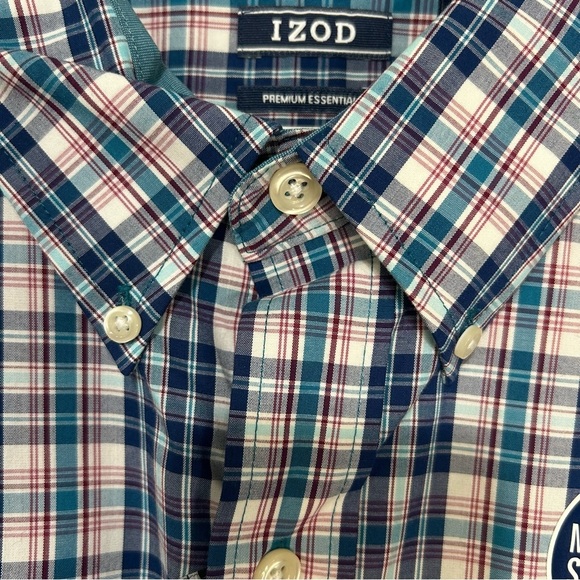 Izod Men's 3XL Tall Blue and Teal Plaid Button Up Natural Stretch Shirt NWT - Picture 7 of 13
